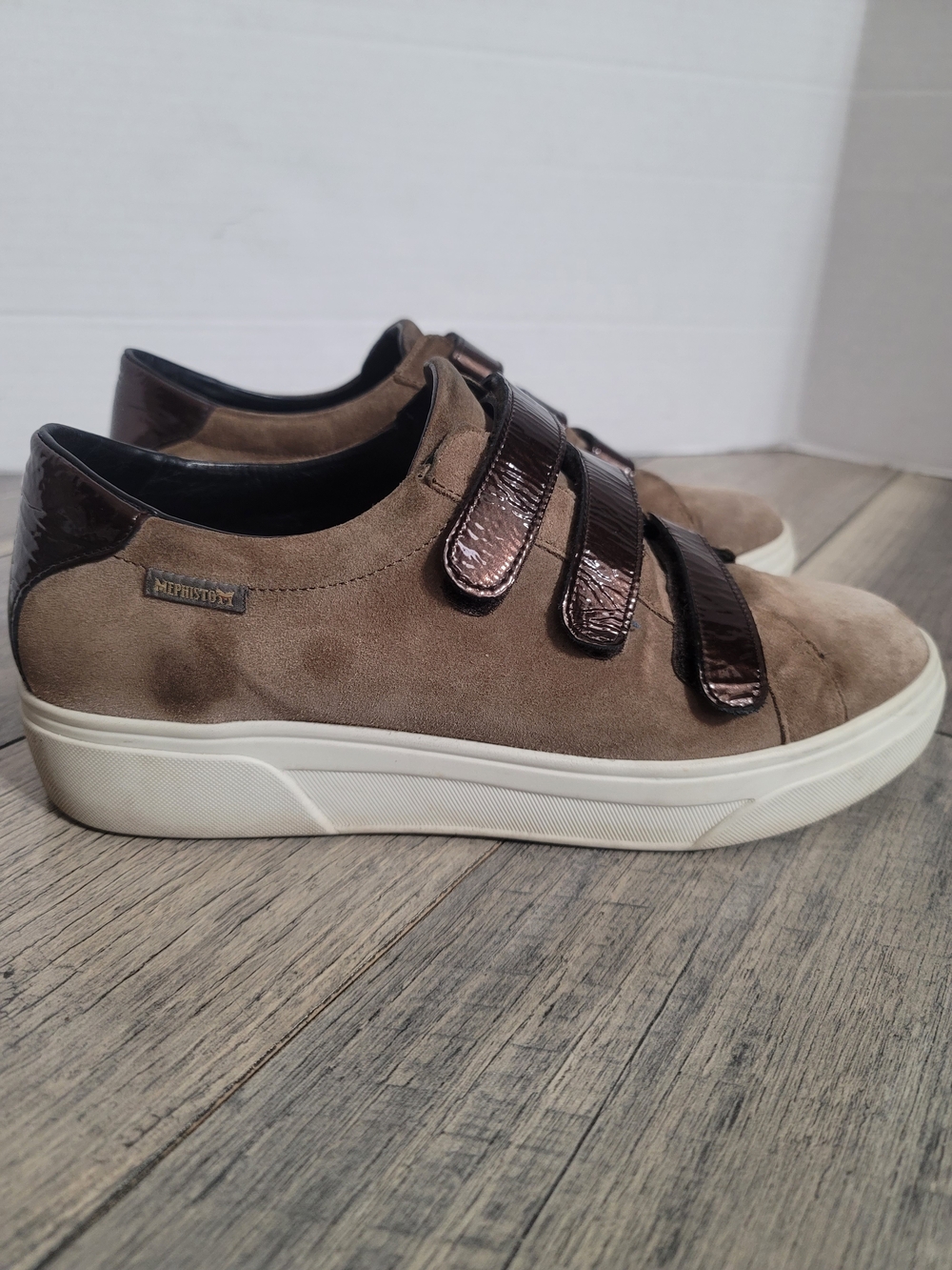 Mephisto Women's Frederica Luxor Taupe Suede Sneakers with Dark Brown Straps 10 - Picture 3 of 12